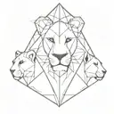 A geometric design incorporating triangles, a female lion taking care of two baby lions tattoo design idea