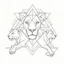 A geometric design incorporating triangles, a female lion taking care of two baby lions tattoo design idea