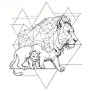 A geometric design incorporating triangles, a female lion taking care of two baby lions tattoo design idea