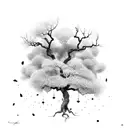 earthquaked tree but like a nothingam forest and b&w tattoo design idea