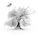 earthquaked tree but like a nothingam forest and b&w tattoo design idea