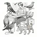 A teacher surrounded by German short hair pointers and upland birds in a classroom setting tattoo design idea