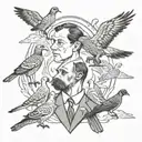 A teacher surrounded by German short hair pointers and upland birds in a classroom setting tattoo design idea