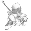 A failed warrior finding solace in the sound of a guitar while hiking in the mountains tattoo design idea