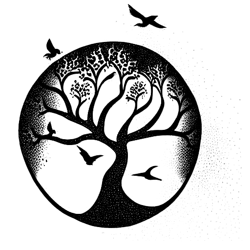 Tree of Life with birds flying from it tattoo design idea