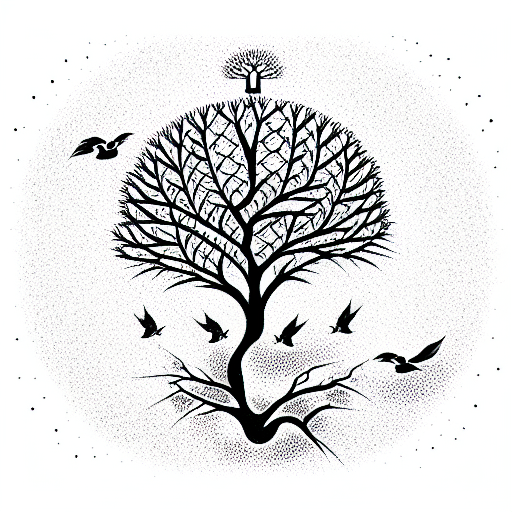 Tree of Life with birds flying from it tattoo design idea