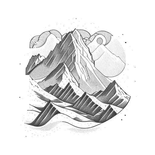 A silhouette of a mountain range with a winding road leading towards it tattoo design idea