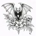 bat with an exposed skeleton and a cherry blossom tattoo design idea