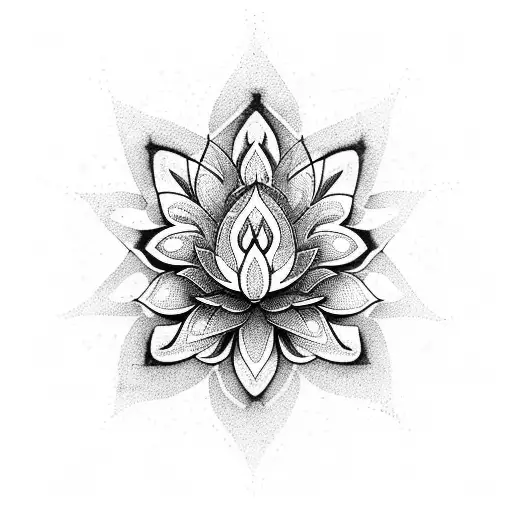 A dotwork design of a lotus flower emerging from a broken sobriety symbol, symbolizing growth and self-love after overcoming addiction tattoo design idea