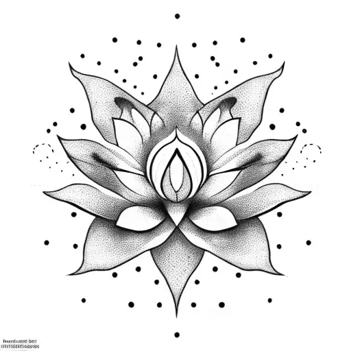 A dotwork design of a lotus flower emerging from a broken sobriety symbol, symbolizing growth and self-love after overcoming addiction tattoo design idea