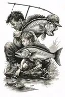 Dad and son fishing tattoo design idea