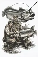 Dad and son fishing tattoo design idea