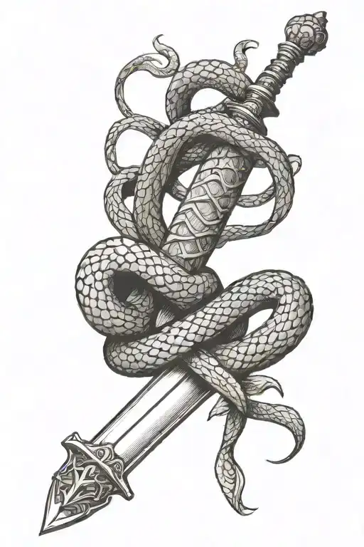 medieval sword and snake coiled tattoo design idea
