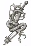 medieval sword and snake coiled tattoo design idea