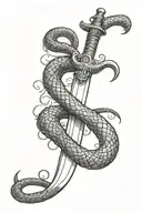 medieval sword and snake coiled tattoo design idea