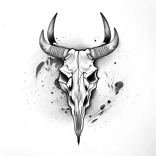 bull skull with florals tattoo design idea