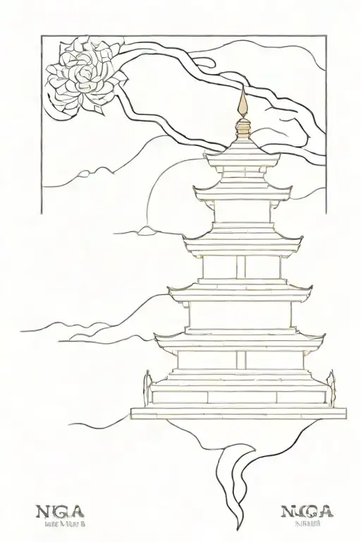 Non la, Naga, and buddhist temple tattoo design idea