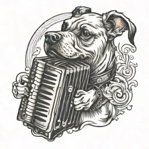 create a dog playing the accordion tattoo design idea