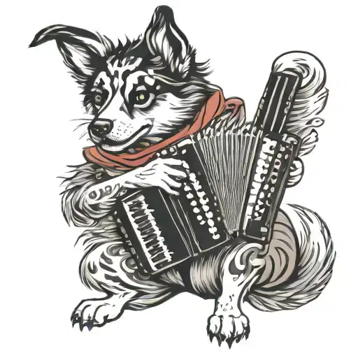 create a dog playing the accordion tattoo design idea