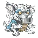 create an evil looking dog playing the accordion tattoo design idea
