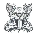 create an evil looking dog playing the accordion tattoo design idea