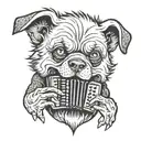 create an evil looking dog playing the accordion tattoo design idea