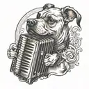create a dog playing the accordion tattoo design idea