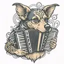 create a dog playing the accordion tattoo design idea