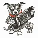 create a dog playing the accordion tattoo design idea