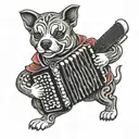 create a dog playing the accordion tattoo design idea