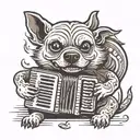 create an evil looking dog playing the accordion tattoo design idea