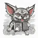 create an evil looking dog playing the accordion tattoo design idea