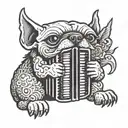create an evil looking dog playing the accordion tattoo design idea