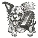 create an evil looking dog playing the accordion tattoo design idea