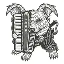 create an evil looking dog playing the accordion tattoo design idea