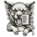 create an evil looking dog playing the accordion tattoo design idea