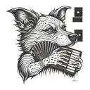 create an evil looking dog playing the accordion tattoo design idea
