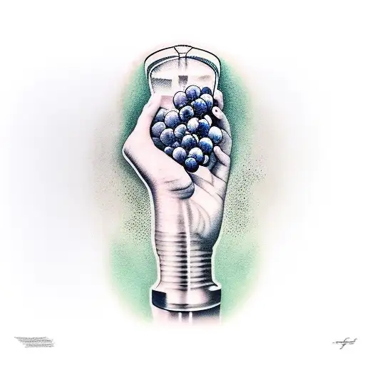 opening champagne bottle hands holding grapes tattoo design idea