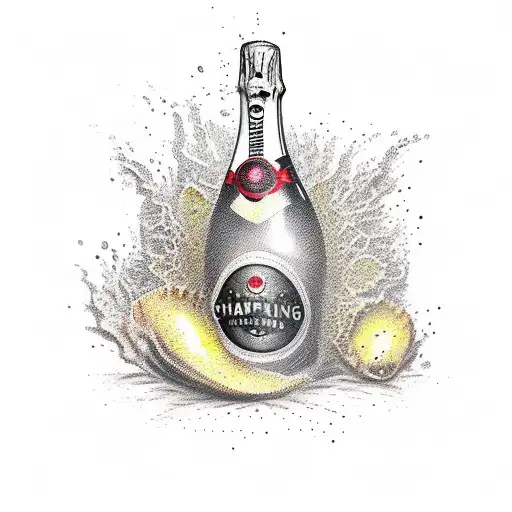Exploding champagne bottle and grapes tattoo design idea