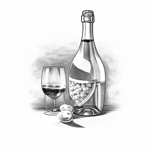 champage bottle cork glass wine grapes  tattoo design idea