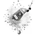 Exploding champagne bottle and grapes tattoo design idea