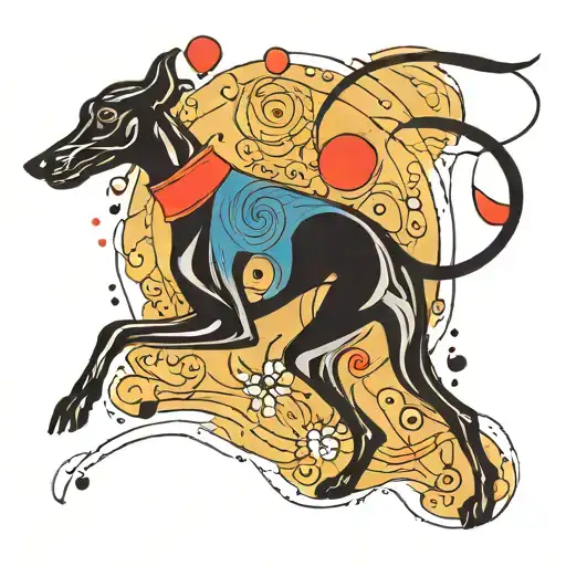 can you design a tattoo for forearm, of a GREYHOUND running - in Joan MIRO STYLE tattoo design idea