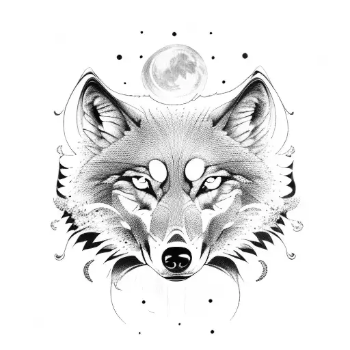 wolf raven night time tattoo design idea