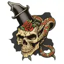 broken skull with snake wrapped with dagger  tattoo design idea