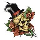 broken skull with snake wrapped with dagger  tattoo design idea