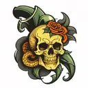 broken skull with snake wrapped with dagger  tattoo design idea