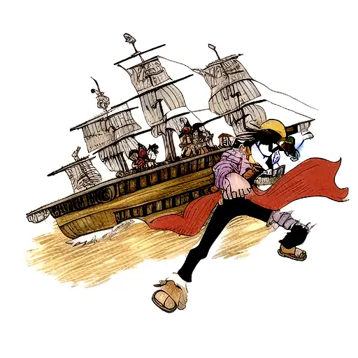 anime one piece luffy fighting craken in a galaxy with pirate ships tattoo design idea