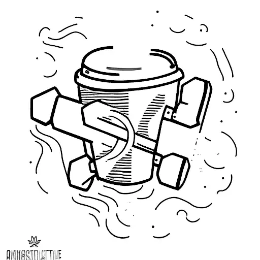 A minimalist tattoo of a dumbbell and a coffee cup combined together tattoo design idea