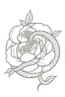 A minimalist tattoo of a snake intertwined with peonies tattoo design idea