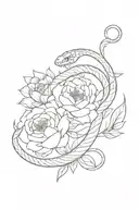 A minimalist tattoo of a snake intertwined with peonies tattoo design idea